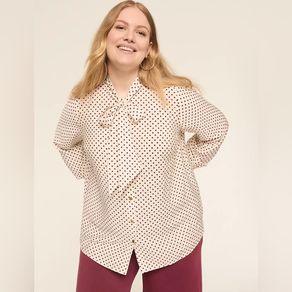 Lane Bryant Cream Blouse with Red Dots - Picture 1 of 6